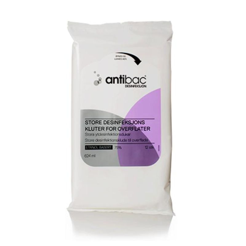Antibac overflatedesinfeksjon store kluter 75 % - pakke à 12