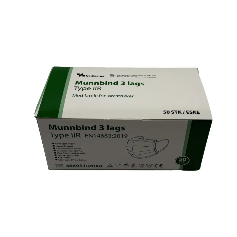 Munnbind 3-lags m/ørestrikk type IIR 50pk
